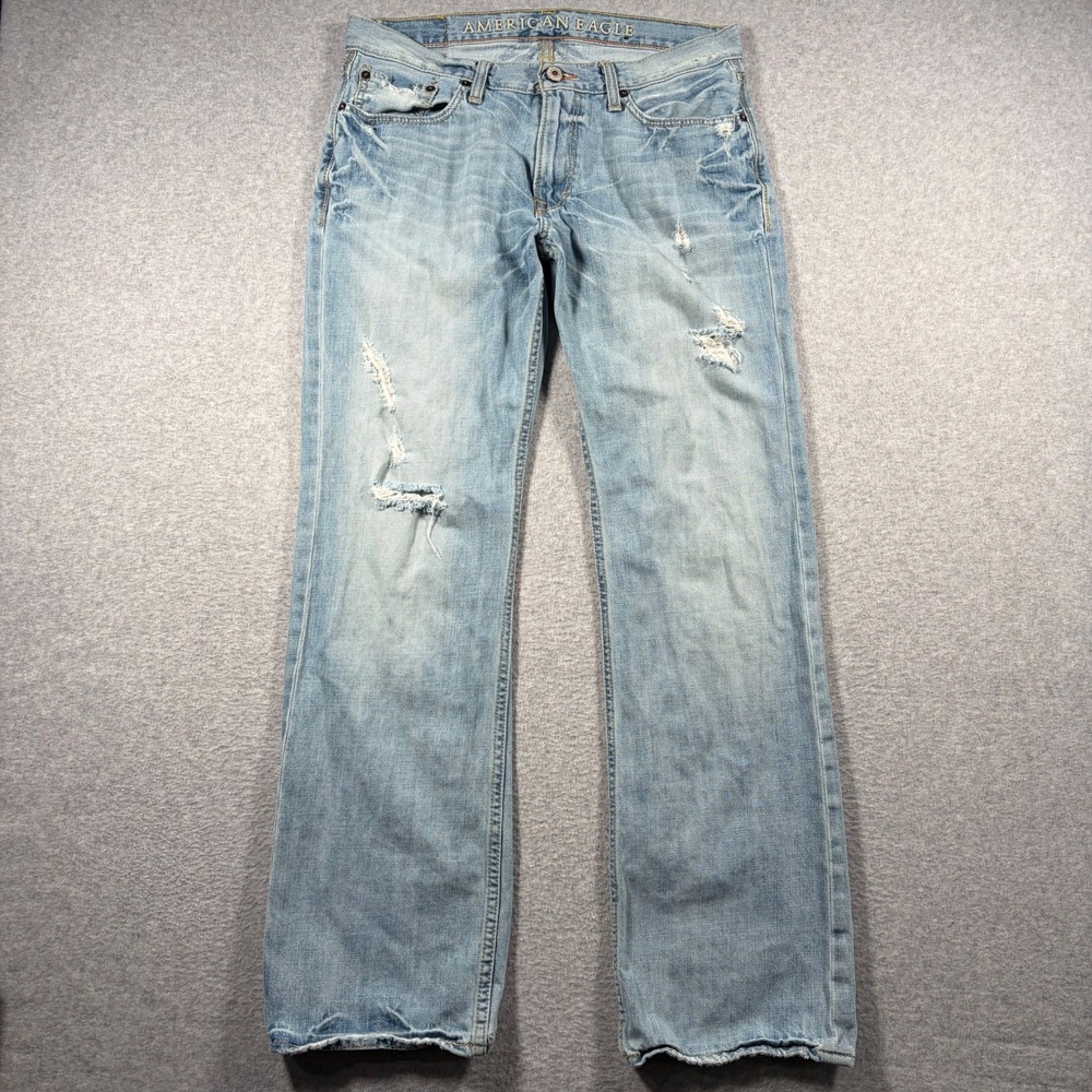 American Eagle Jeans Mens 32x34 Blue Low Rise Bootcut Distressed Y2K Denim